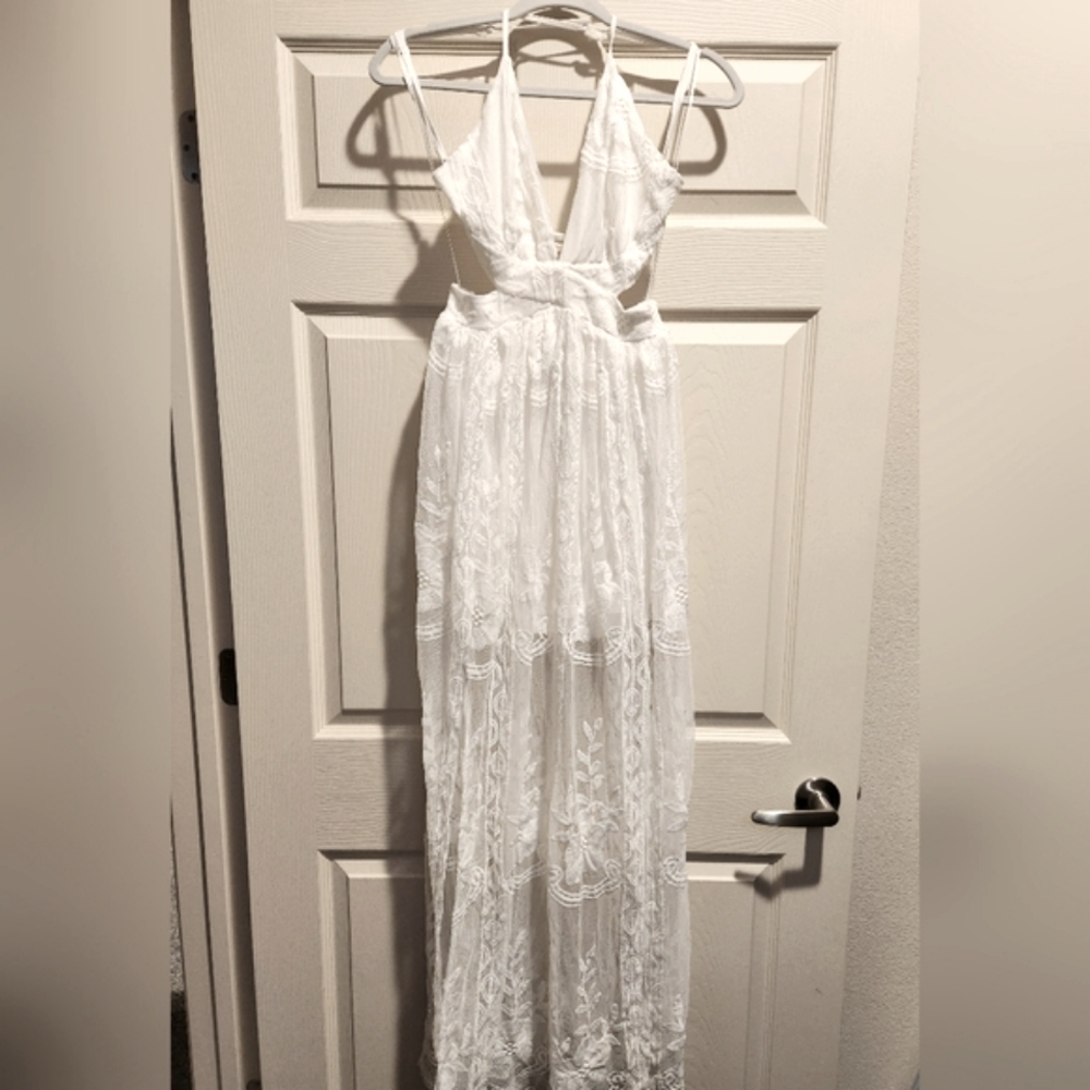White Lace Boho Dress, Small